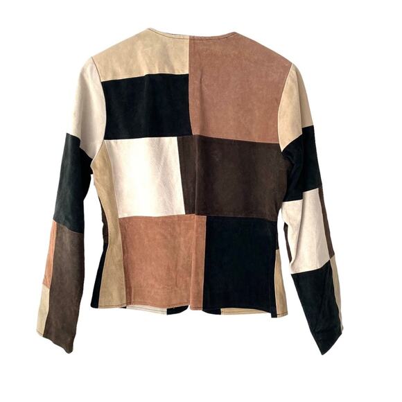 Vintage Suede Patchwork Karen Arnold Boho Zip Up Fitted Jacket size medium - Picture 4 of 7